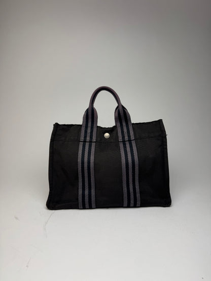 Vintage Hermes Canvas Mini Tote Bag Black