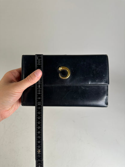Vintage Cartier Leather Long Wallet Black Gold