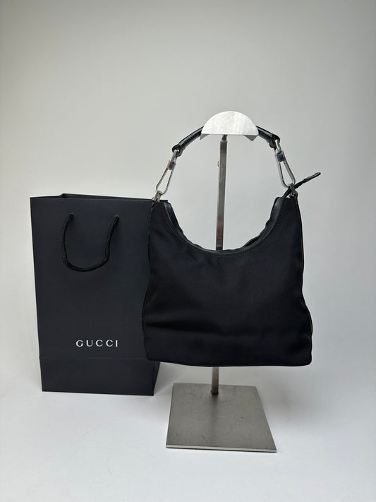 Vintage Gucci Nylon GG Canvas Hobo Shoulder Bag Black