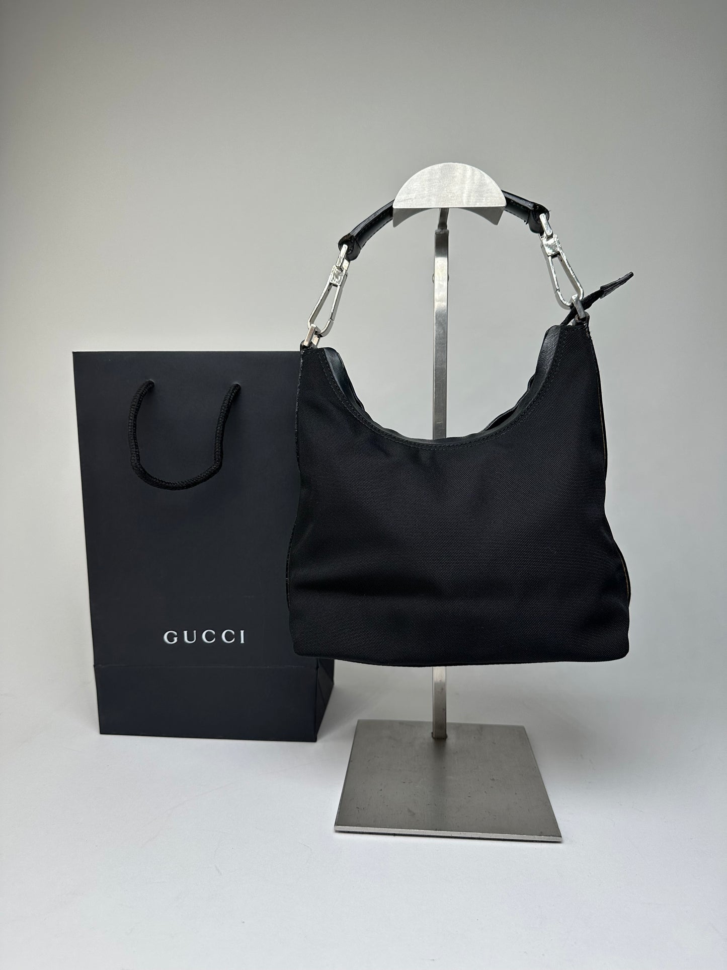 Vintage Gucci Nylon GG Canvas Hobo Shoulder Bag Black