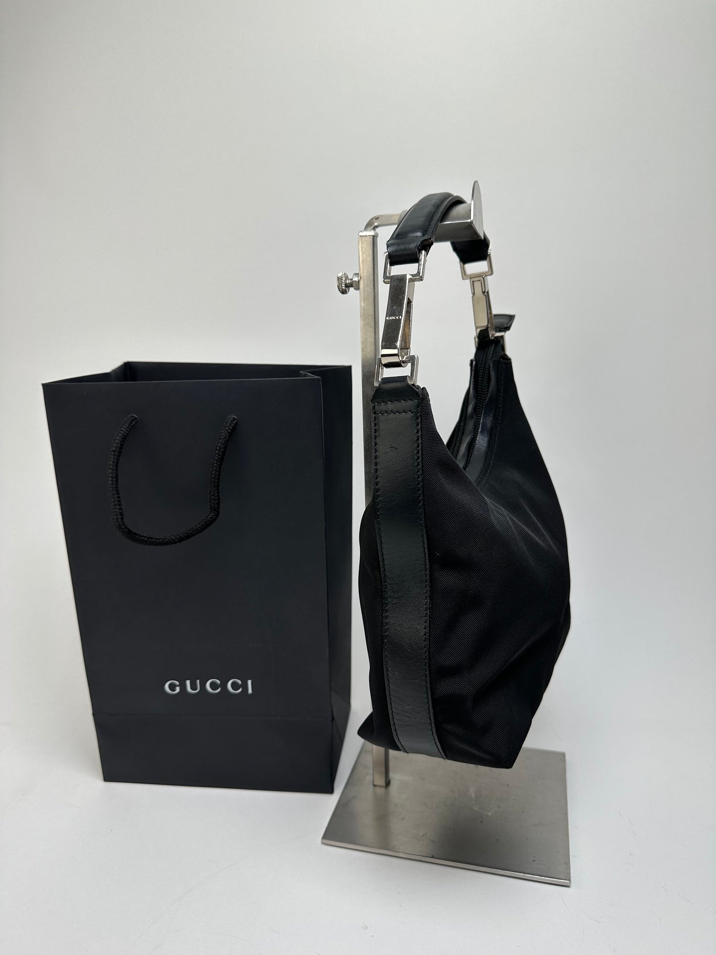 Vintage Gucci Nylon GG Canvas Hobo Shoulder Bag Black