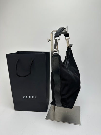 Vintage Gucci Nylon GG Canvas Hobo Shoulder Bag Black