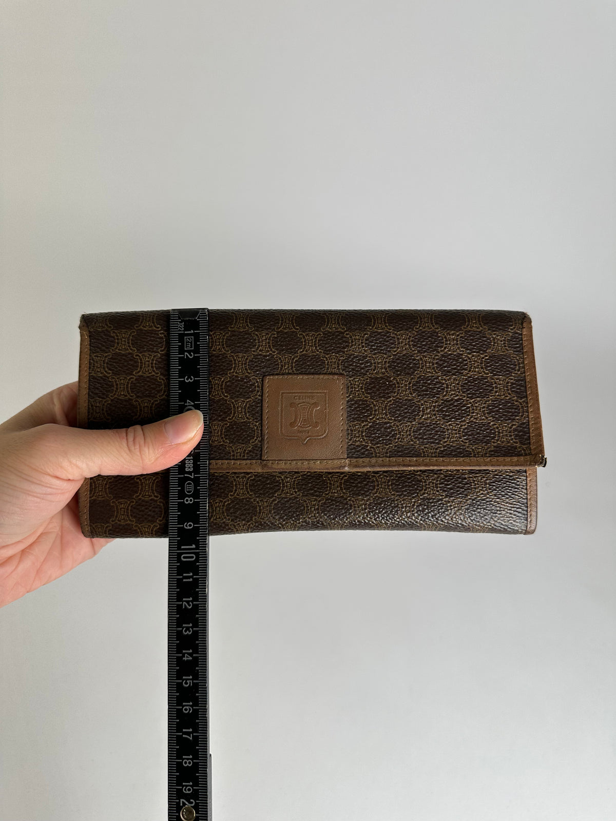 Vintage Celine Macadam Canvas Bifold Wallet Brown Gold