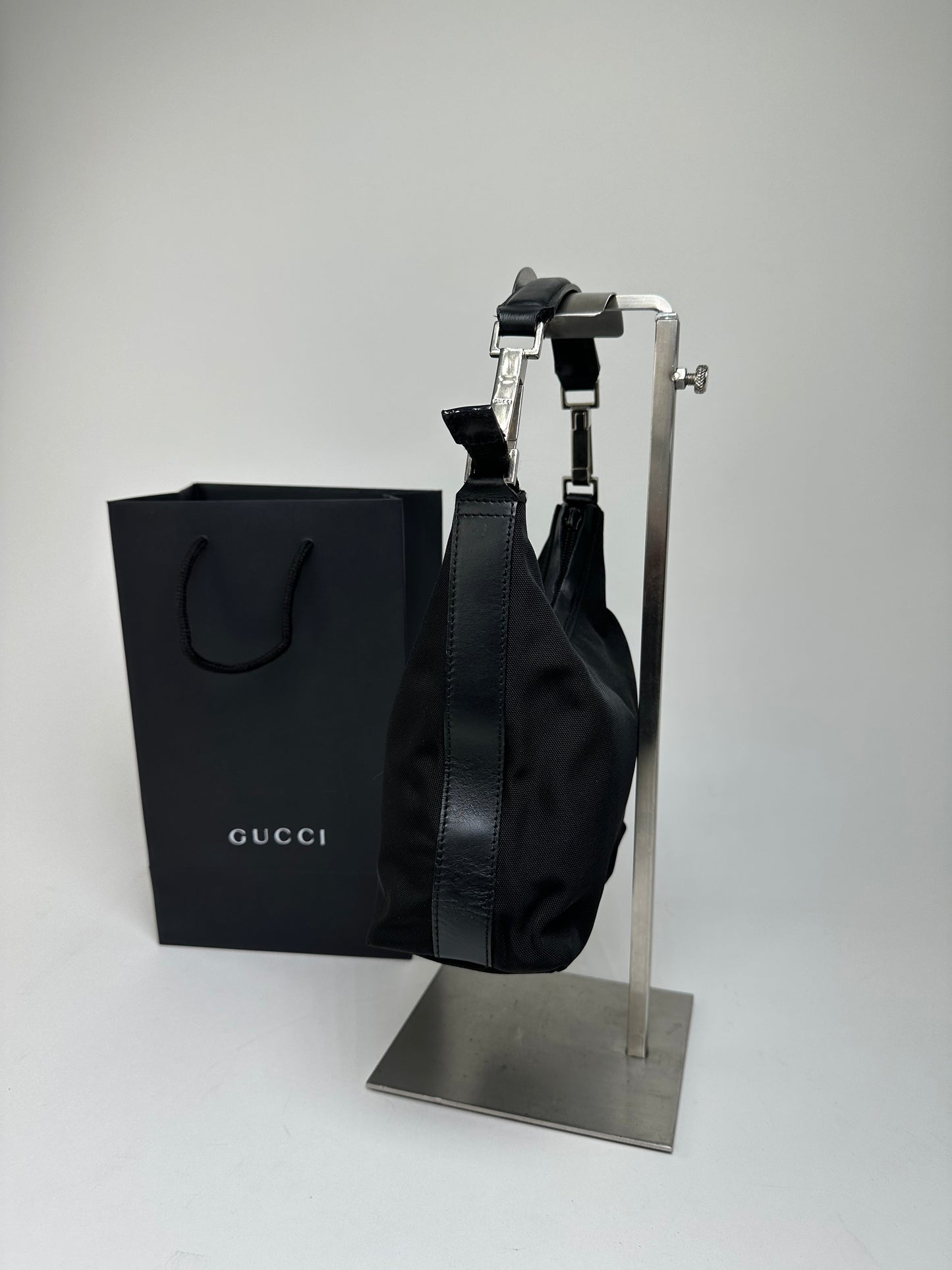 Vintage Gucci Nylon GG Canvas Hobo Shoulder Bag Black