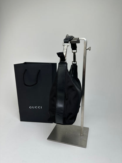 Vintage Gucci Nylon GG Canvas Hobo Shoulder Bag Black