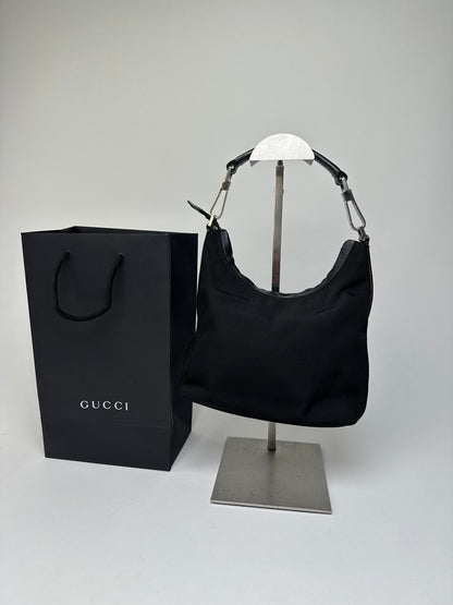 Vintage Gucci Nylon GG Canvas Hobo Shoulder Bag Black