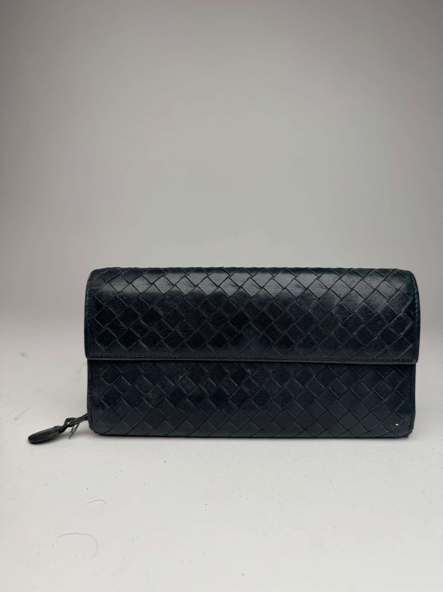 Vintage Bottega Veneta Intrecciato Leather Wallet Black