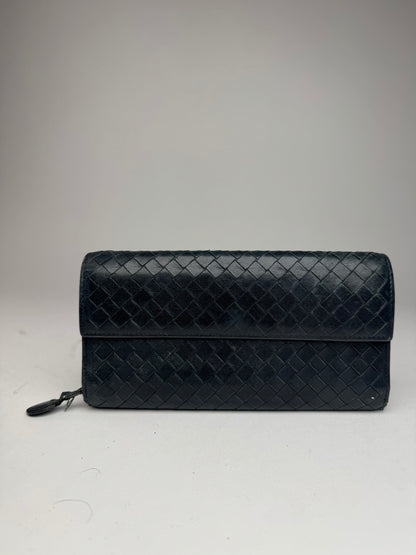 Vintage Bottega Veneta Intrecciato Leather Wallet Black