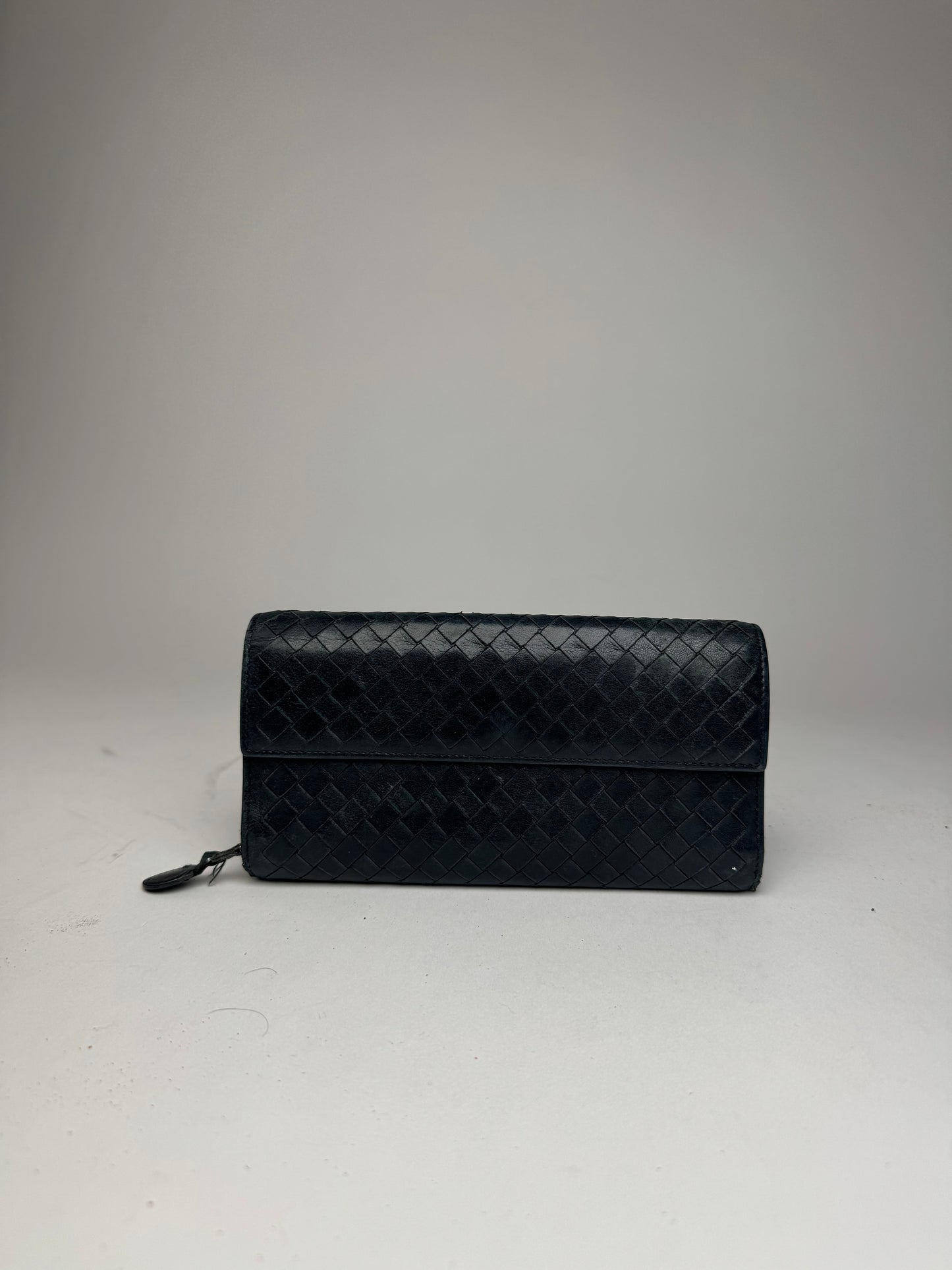 Vintage Bottega Veneta Intrecciato Leather Wallet Black