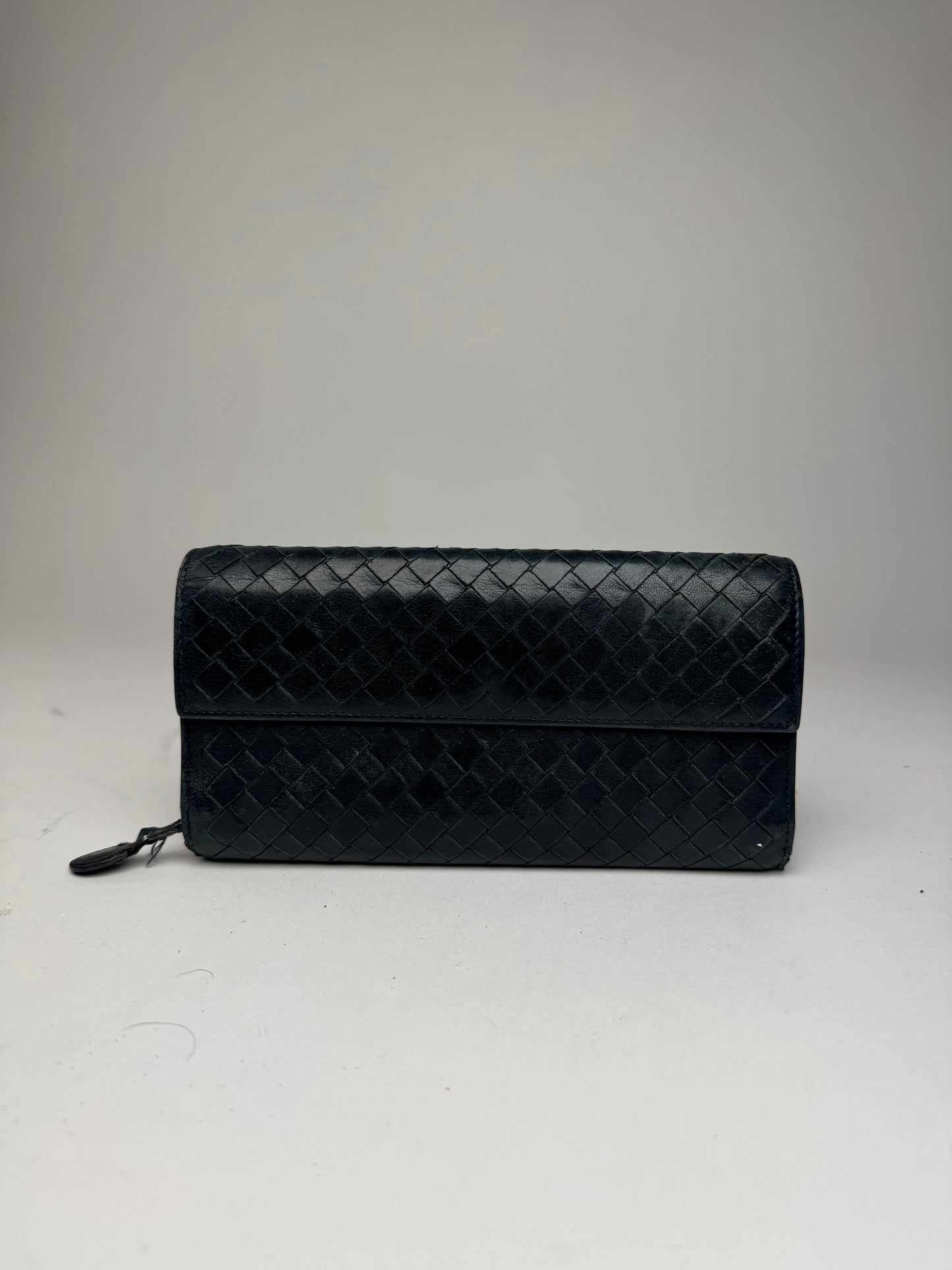 Vintage Bottega Veneta Intrecciato Leather Wallet Black
