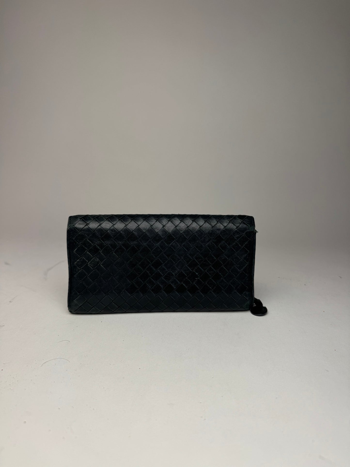 Vintage Bottega Veneta Intrecciato Leather Wallet Black