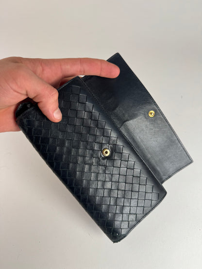 Vintage Bottega Veneta Intrecciato Leather Wallet Black