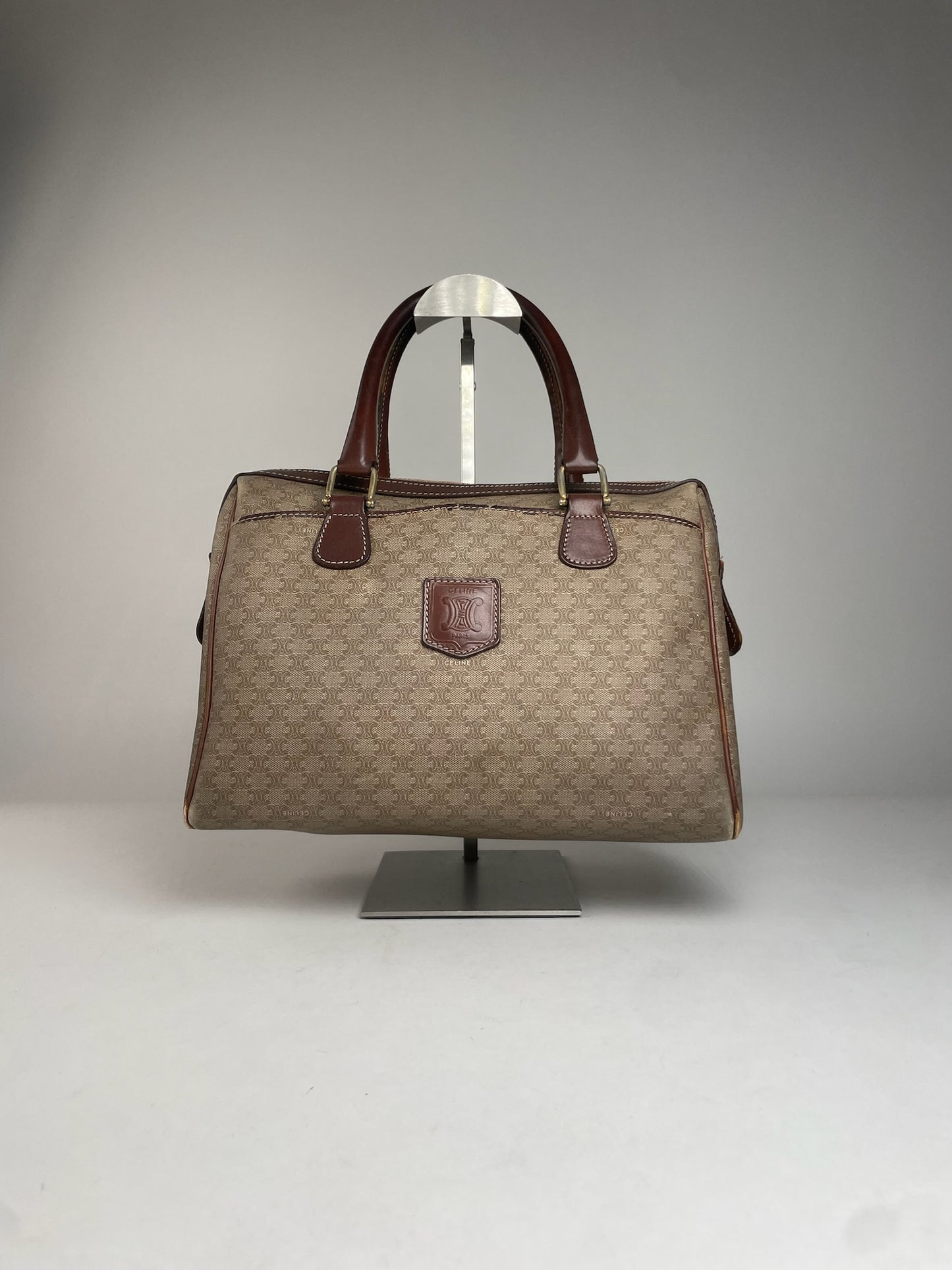 Vintage Celine Leather Monogram Handbag Beige Brown