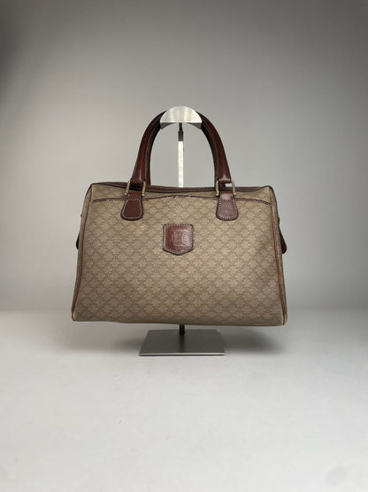 Vintage Celine Leather Monogram Handbag Beige Brown