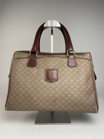 Vintage Celine Leather Monogram Handbag Beige Brown