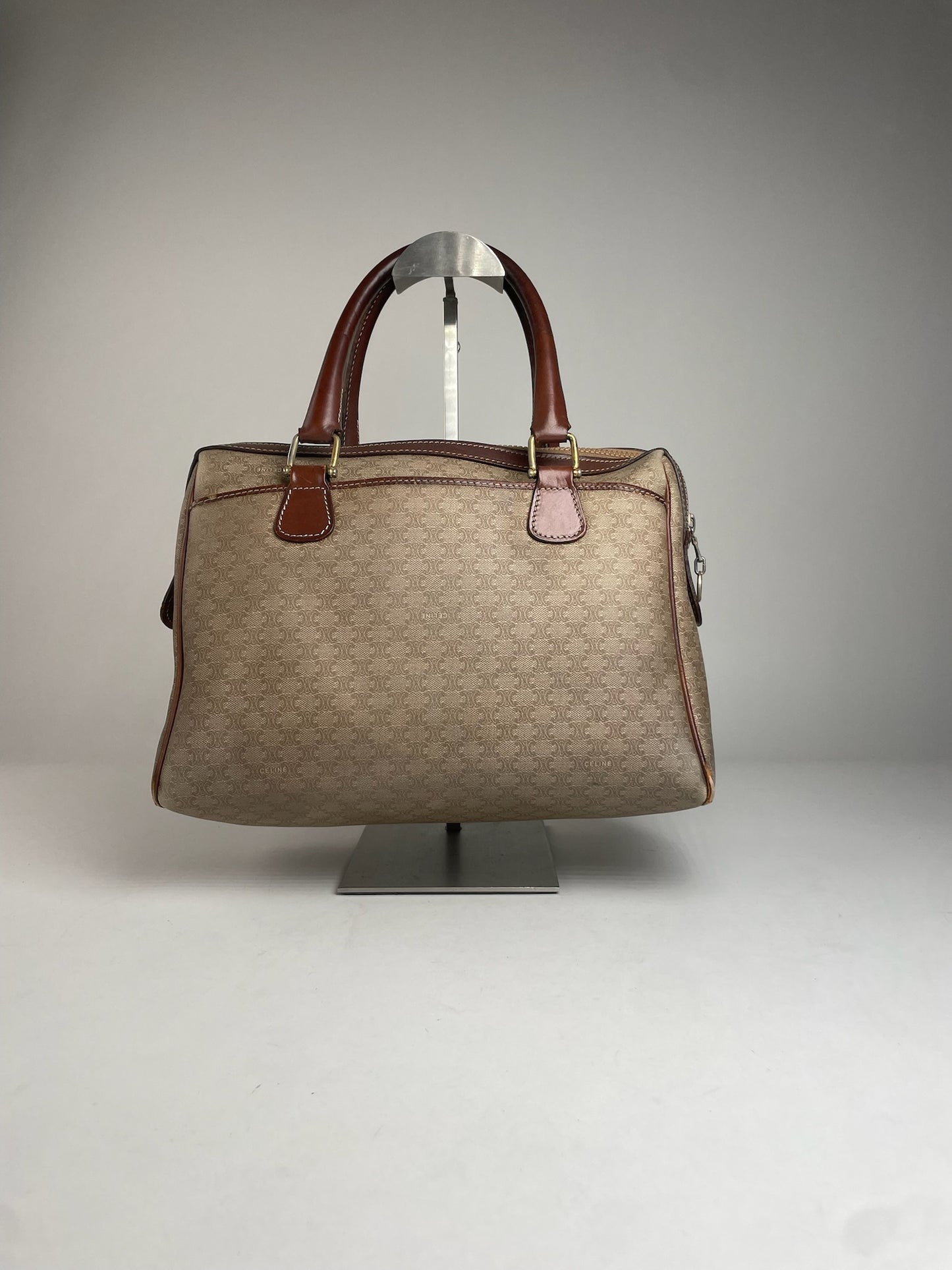 Vintage Celine Leather Monogram Handbag Beige Brown