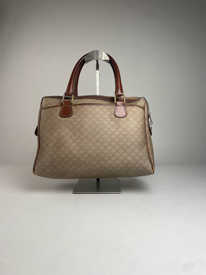 Vintage Celine Leather Monogram Handbag Beige Brown