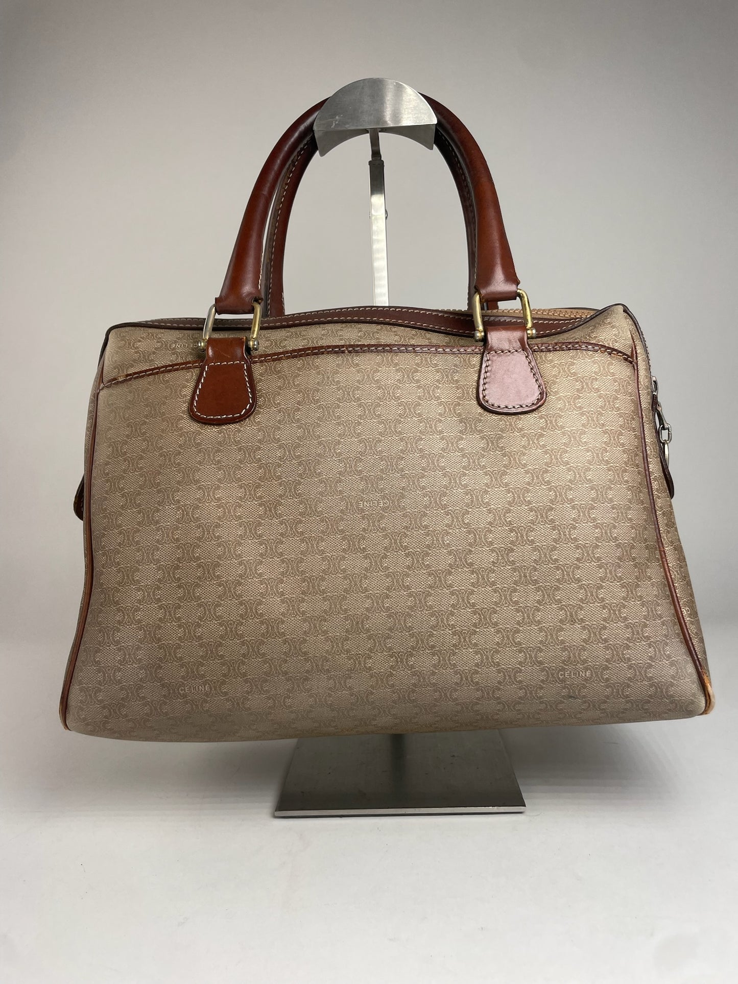 Vintage Celine Leather Monogram Handbag Beige Brown