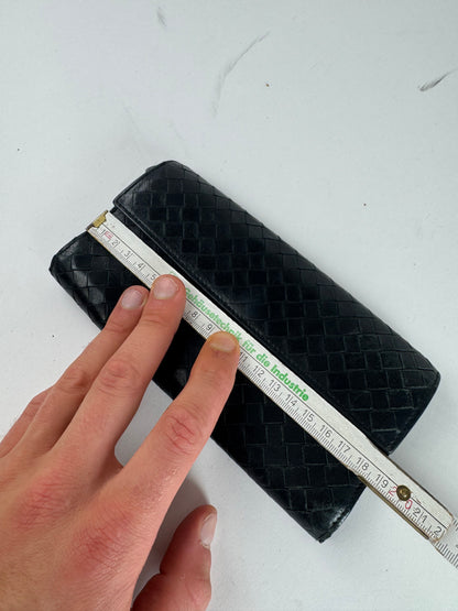 Vintage Bottega Veneta Intrecciato Leather Wallet Black