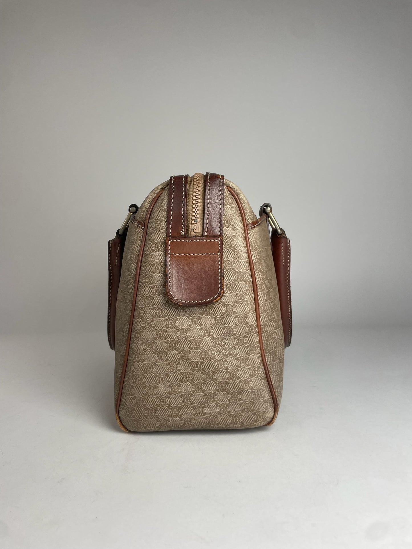 Vintage Celine Leather Monogram Handbag Beige Brown