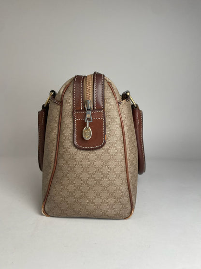 Vintage Celine Leather Monogram Handbag Beige Brown