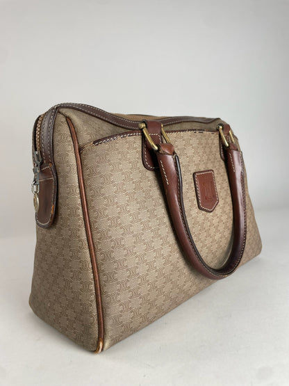 Vintage Celine Leather Monogram Handbag Beige Brown