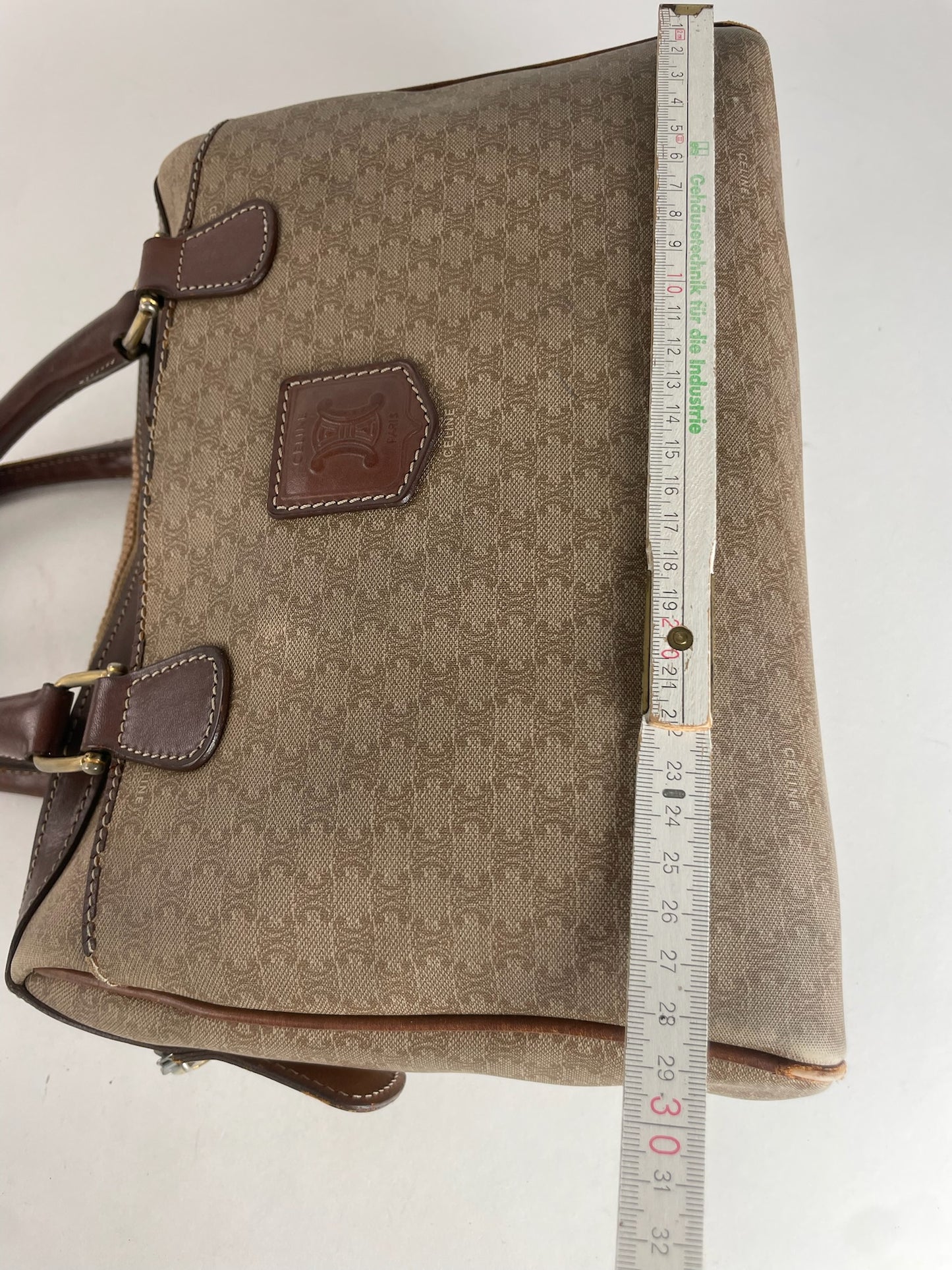 Vintage Celine Leather Monogram Handbag Beige Brown