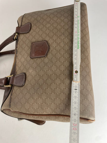 Vintage Celine Leather Monogram Handbag Beige Brown