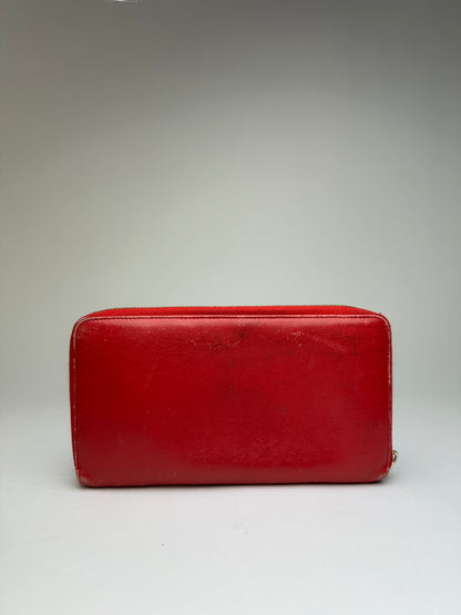Vintage Celine Classic Leather Zippered Wallet Red Gold