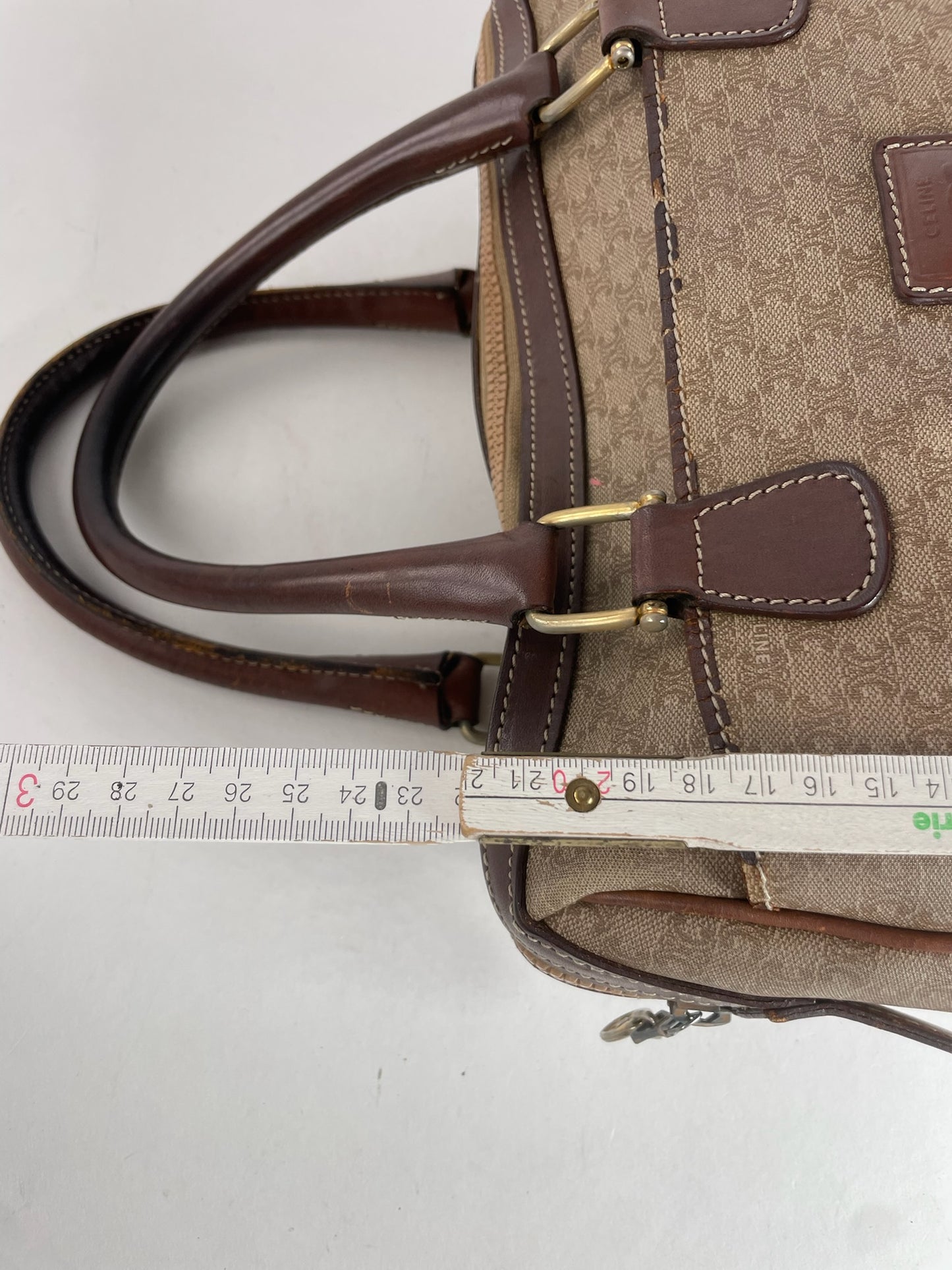 Vintage Celine Leather Monogram Handbag Beige Brown