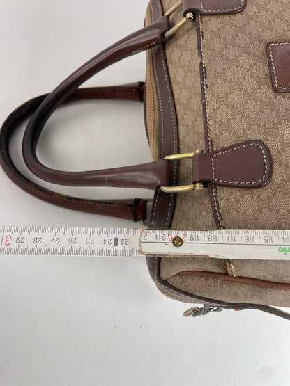 Vintage Celine Leather Monogram Handbag Beige Brown