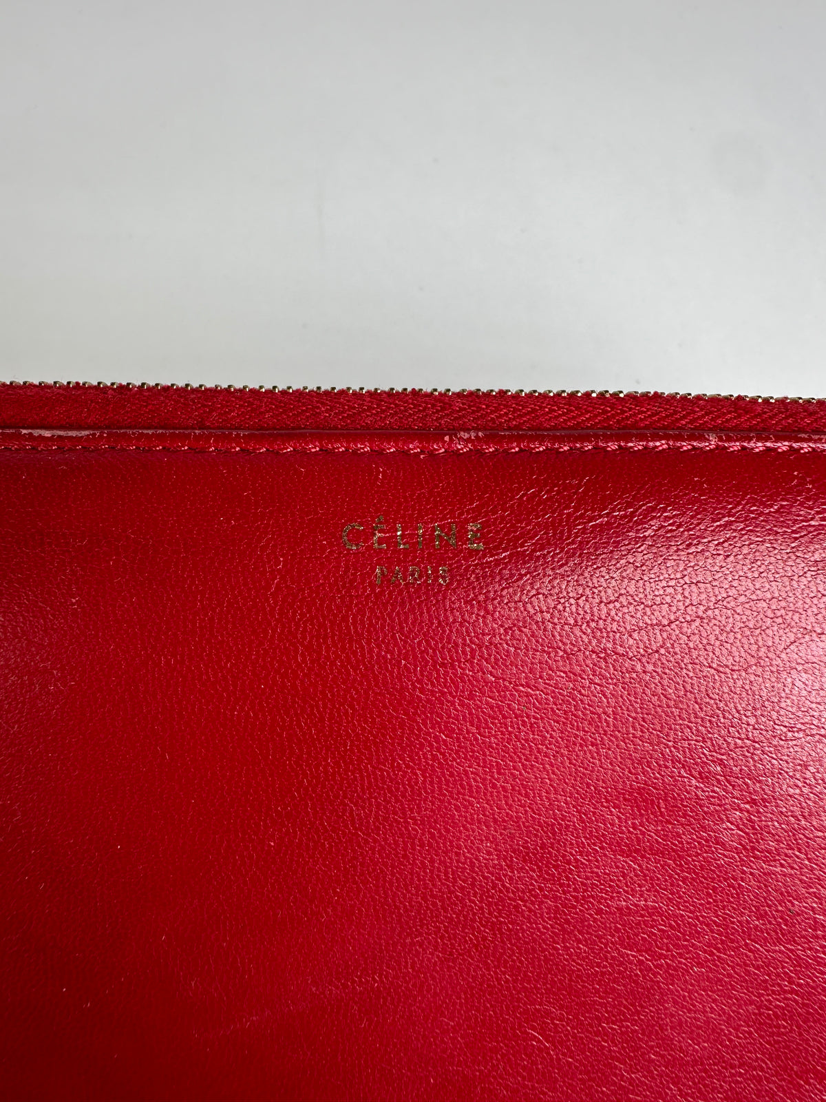 Vintage Celine Classic Leather Zippered Wallet Red Gold