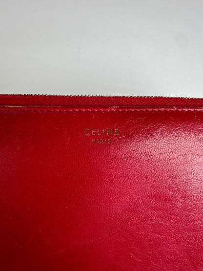 Vintage Celine Classic Leather Zippered Wallet Red Gold