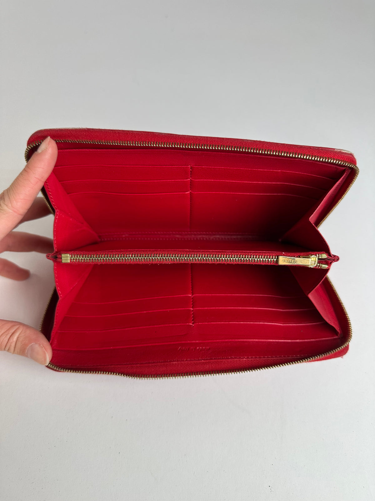 Vintage Celine Classic Leather Zippered Wallet Red Gold