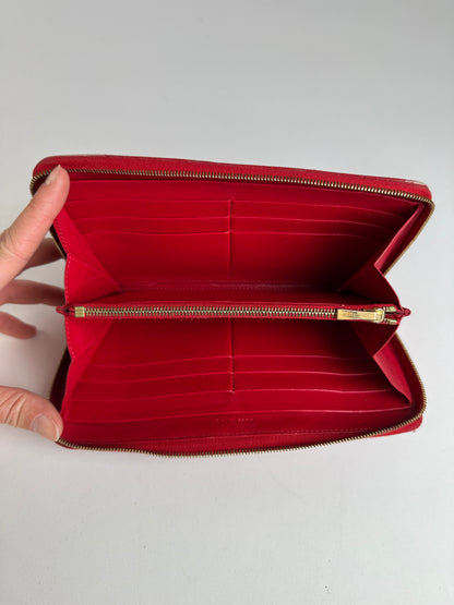 Vintage Celine Classic Leather Zippered Wallet Red Gold
