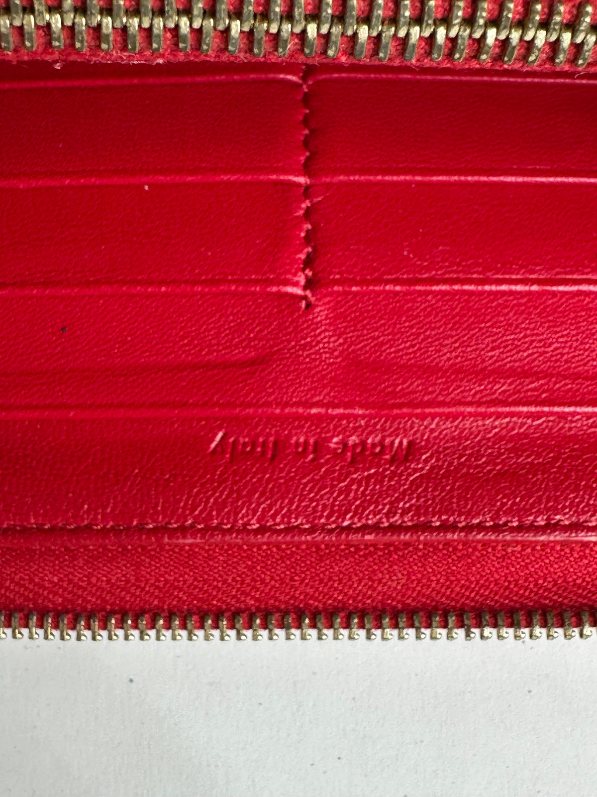 Vintage Celine Classic Leather Zippered Wallet Red Gold