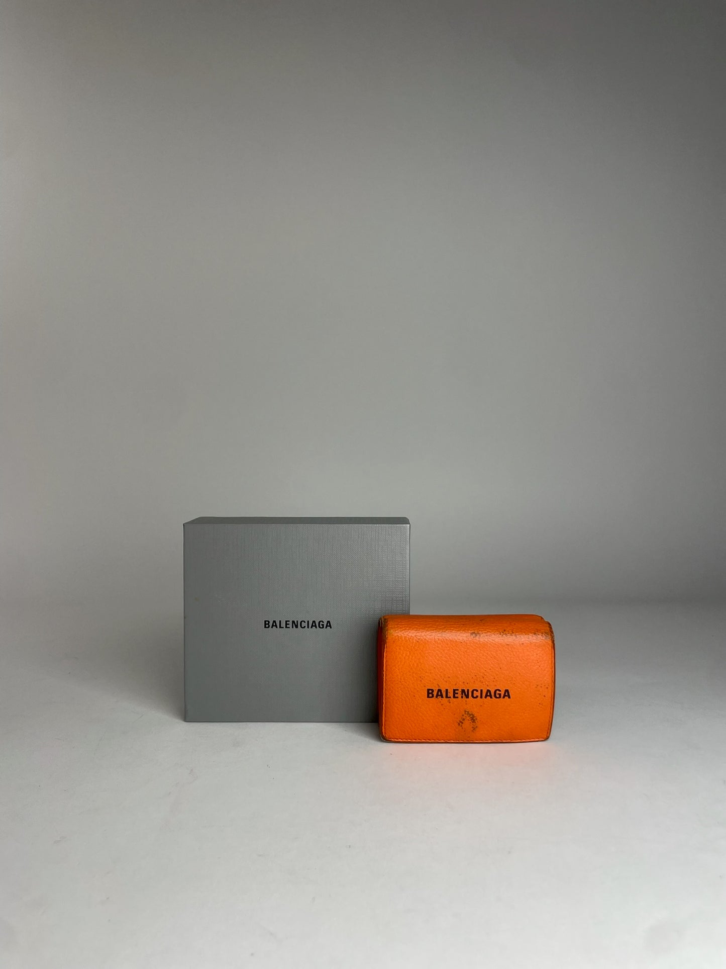 Vintage Balenciaga Leather Card Holder Wallet Orange Black