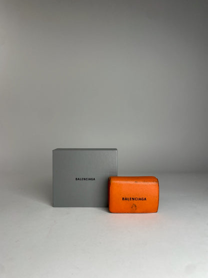 Vintage Balenciaga Leather Card Holder Wallet Orange Black