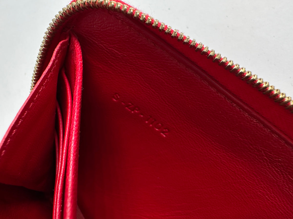 Vintage Celine Classic Leather Zippered Wallet Red Gold