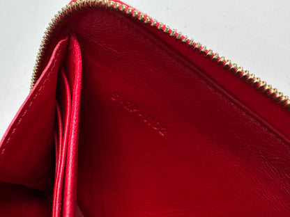 Vintage Celine Classic Leather Zippered Wallet Red Gold