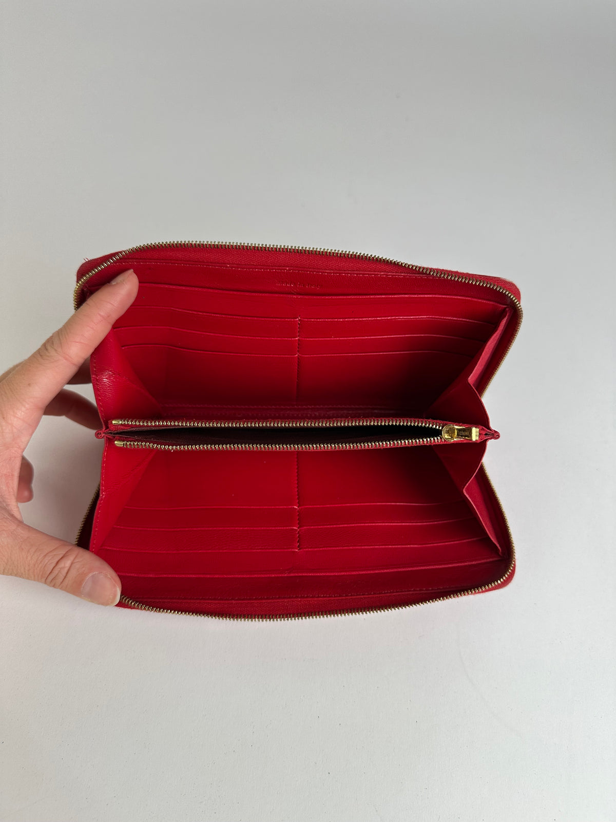 Vintage Celine Classic Leather Zippered Wallet Red Gold