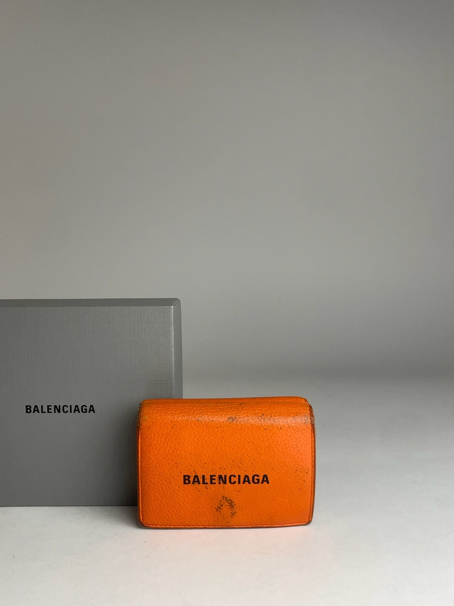 Vintage Balenciaga Leather Card Holder Wallet Orange Black
