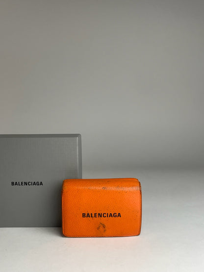 Vintage Balenciaga Leather Card Holder Wallet Orange Black