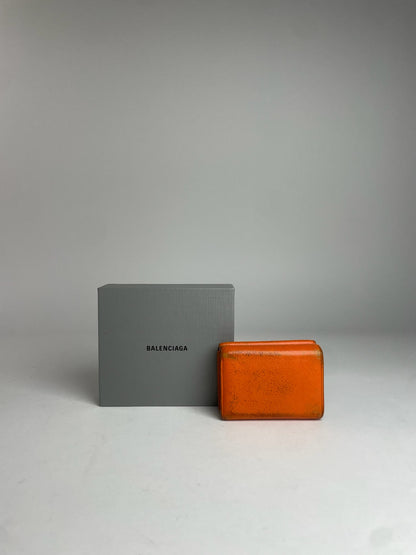 Vintage Balenciaga Leather Card Holder Wallet Orange Black