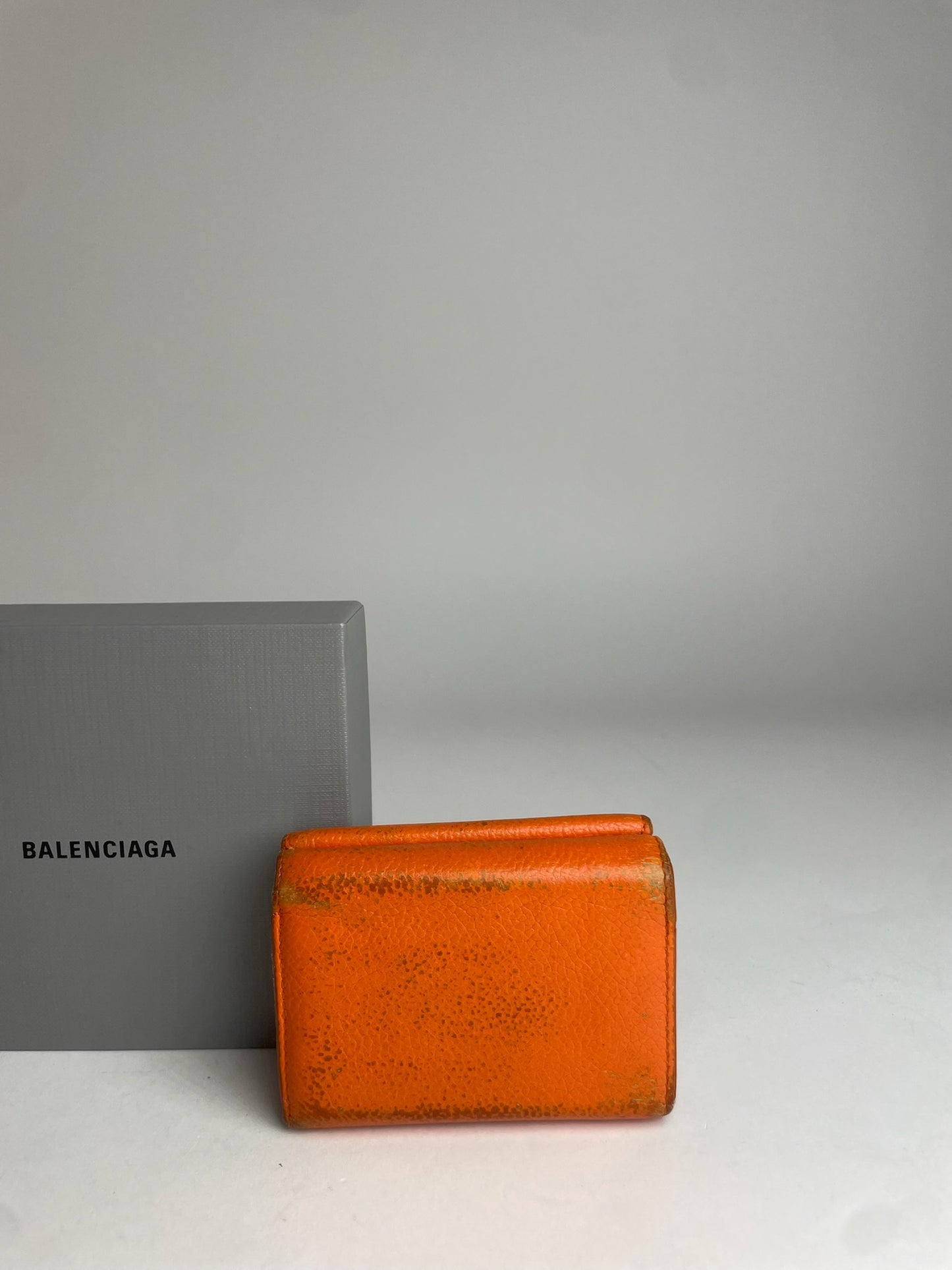 Vintage Balenciaga Leather Card Holder Wallet Orange Black