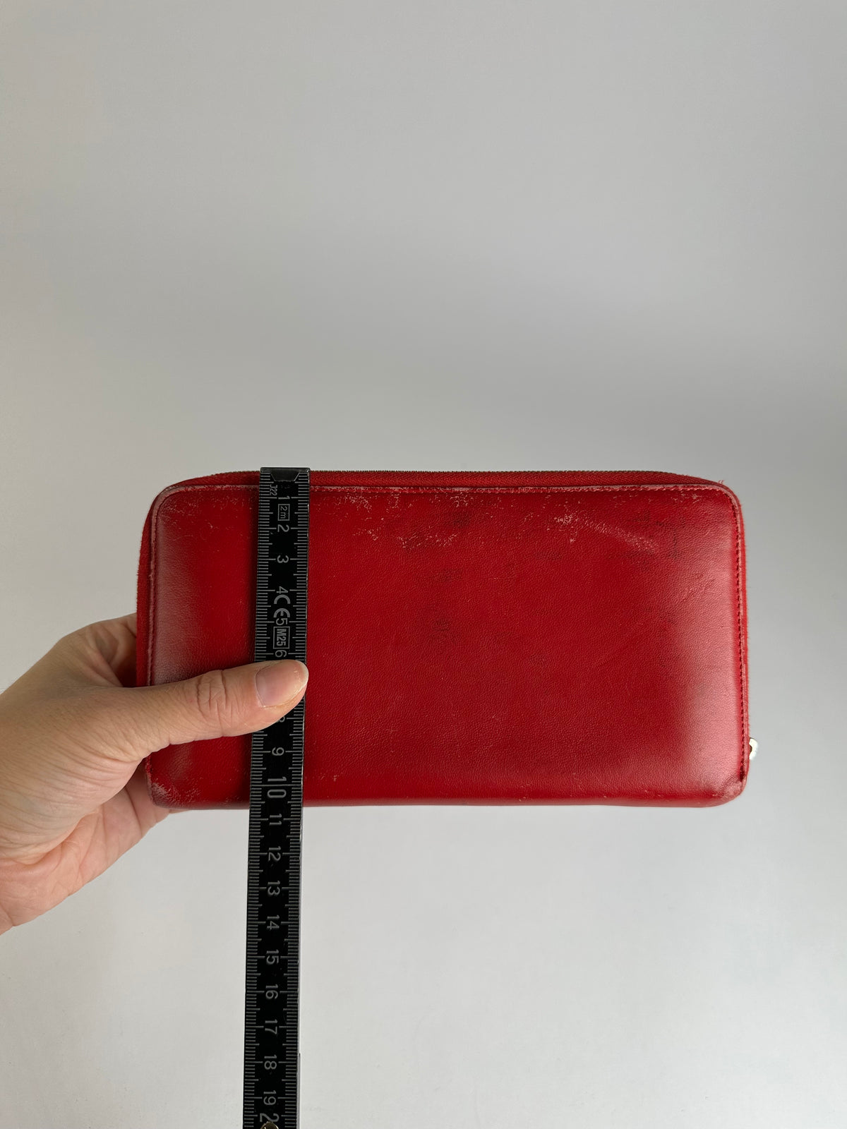 Vintage Celine Classic Leather Zippered Wallet Red Gold