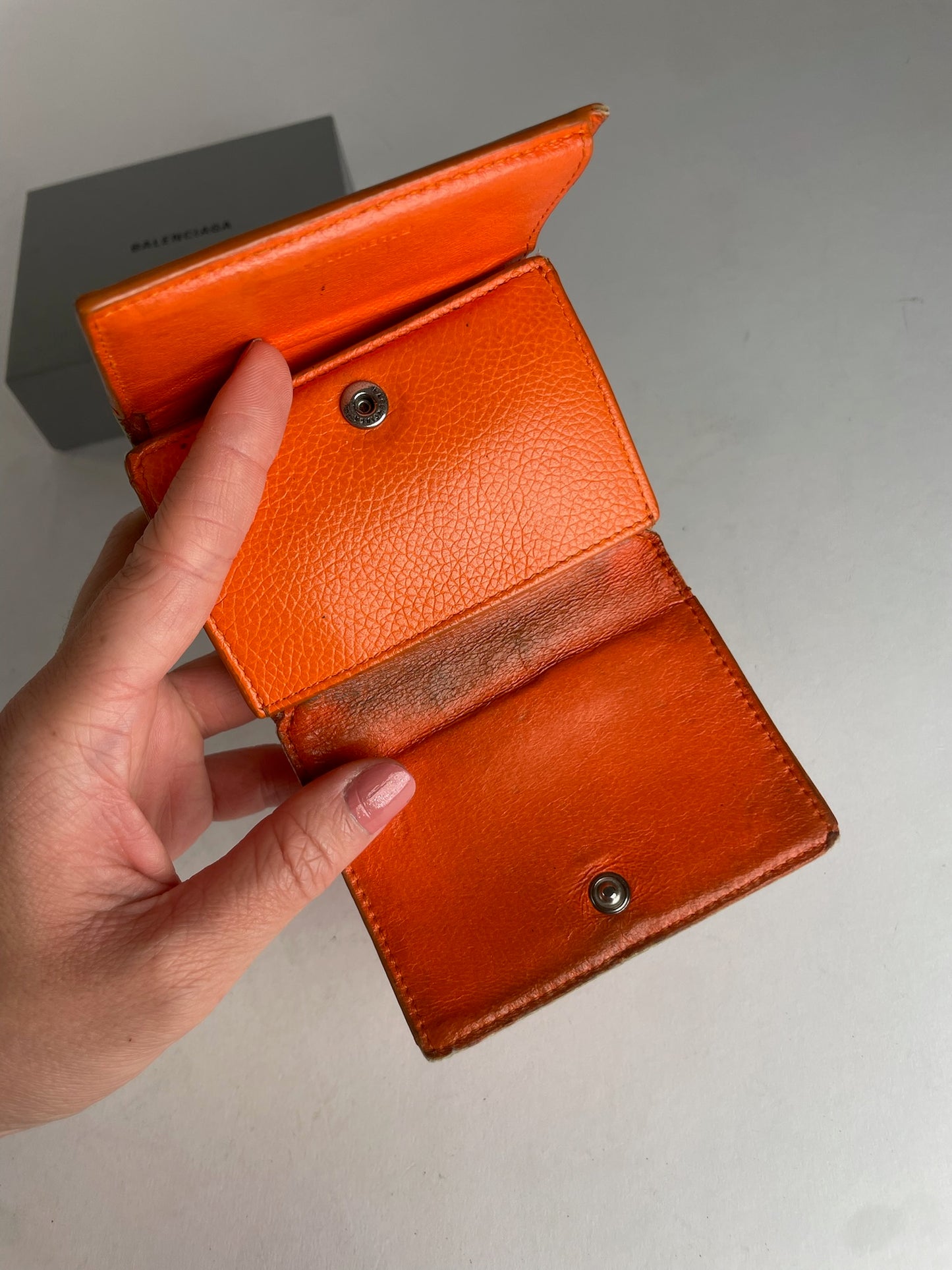 Vintage Balenciaga Leather Card Holder Wallet Orange Black