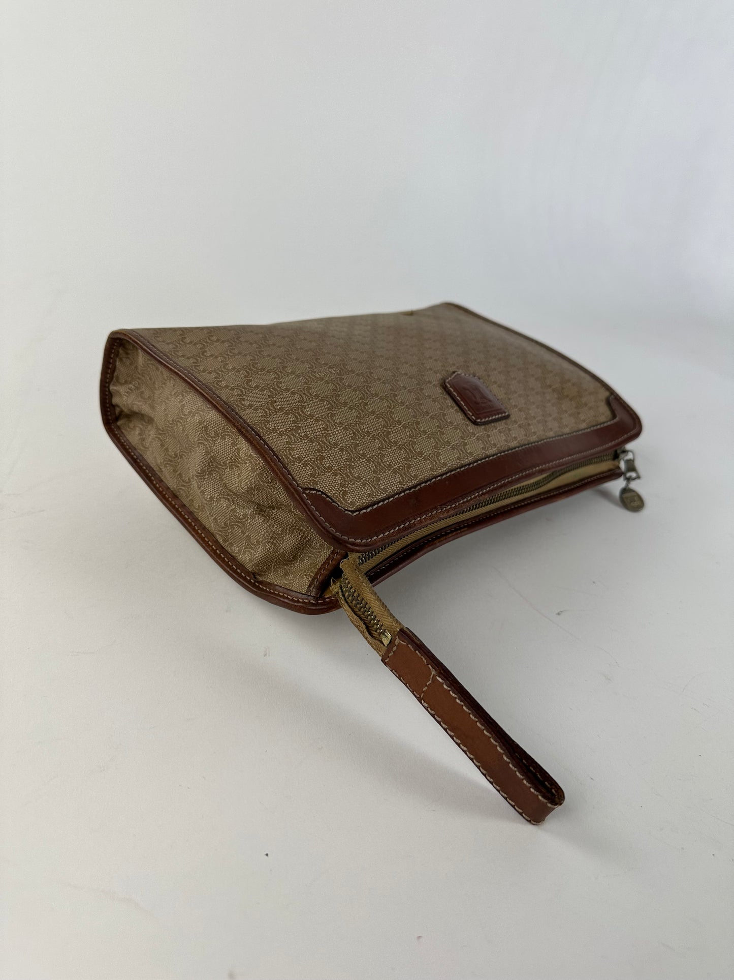 Vintage Celine Macadam Canvas Clutch Bag Beige