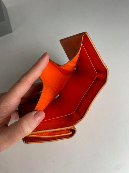 Vintage Balenciaga Leather Card Holder Wallet Orange Black