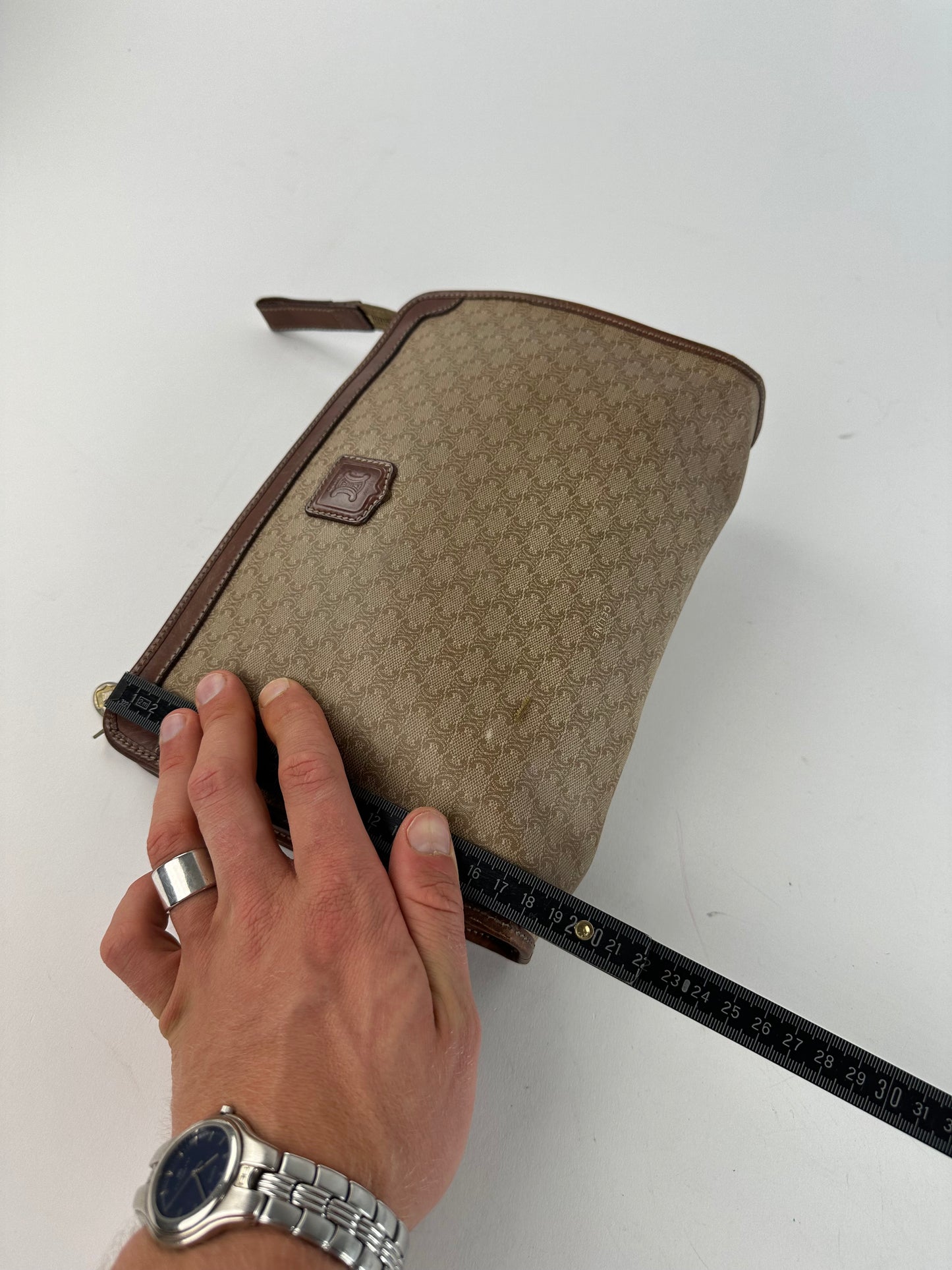 Vintage Celine Macadam Canvas Clutch Bag Beige
